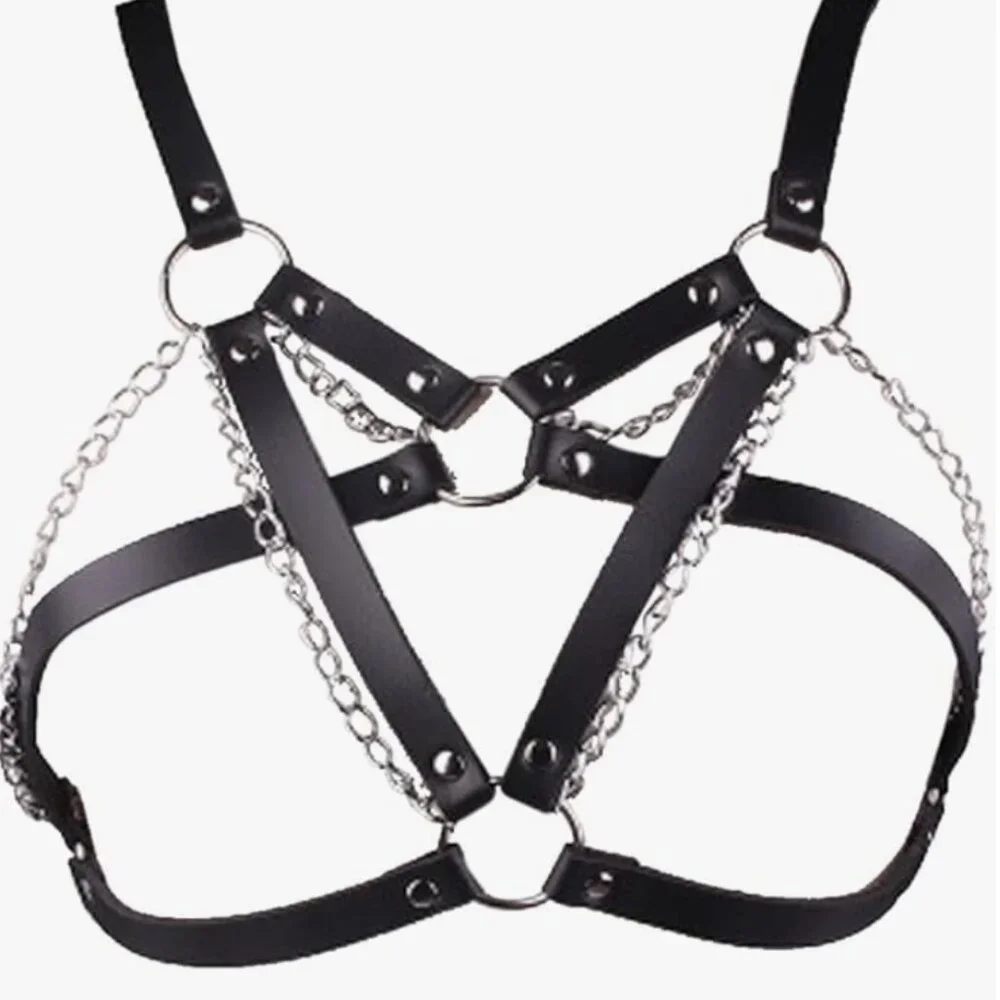 Leather Chest Harness Black Bra Caged Body Chain